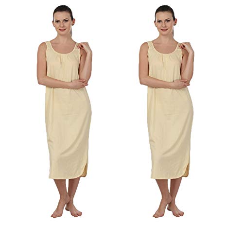 BLAZON Women's Cotton Hosiery Solid Maxi Nighty Slip (Pack of 2) Available Sizes: S, M, L, XL, 2XL, 3XL, 4XL, 5XL - Skin