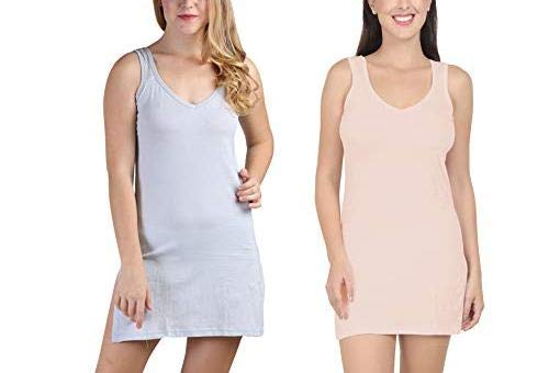 BLAZON Women's Cotton Hosiery Selfie Midi Slip Combo Pack of 2 (Available Sizes: XS, S, M, L, XL, 2XL, 3XL, 4XL, 5XL) - Blueberry Frost, Peach