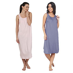 BLAZON Women's Cotton Hosiery Solid Maxi Nighty Slip (Pack of 2) Available Sizes: S, M, L, XL, 2XL, 3XL, 4XL, 5XL - Lavender, Baby Pink