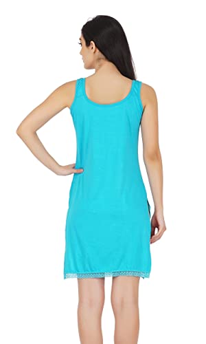 BLAZON Women's Cotton Hosiery Fairy Full Slip (Available Sizes: S, M, L, XL, 2XL, 3XL, 4XL, 5XL) - Teal Blue