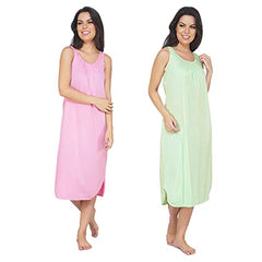 BLAZON Women's Cotton Hosiery Solid Maxi Nighty Slip (Pack of 2) Available Sizes: S, M, L, XL, 2XL, 3XL, 4XL, 5XL - Pink, Sea Green