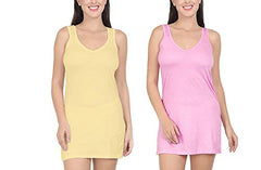 BLAZON Women's Cotton Hosiery Selfie Midi Slip Combo Pack of 2 (Colour: Skin / Dull Yellow, Pink; Size: XL; Length: 34in; Bust: 38in)