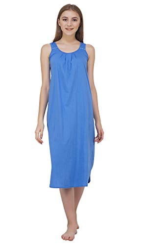 BLAZON Women's Cotton Hosiery Solid Maxi Nighty Slip (Pack of 2) Available Sizes: S, M, L, XL, 2XL, 3XL, 4XL, 5XL - Azure Blue, Skin