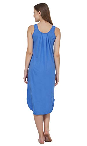 BLAZON Women's Cotton Solid Midi Slip Premium Dreams Nighty (Available Sizes: S, M, L, XL, 2XL, 3XL, 4XL, 5XL) - Azure Blue