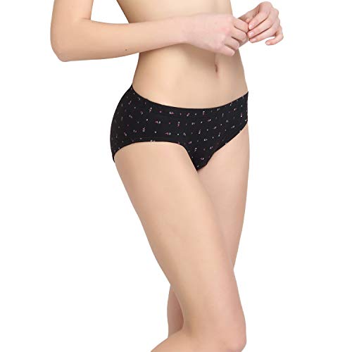 BLAZON Women's Mid Rise Hipster Soft Skin (Inner-Elastic) Panty | Floral Print | Combo Pack of 3 | Dark Base | Available Sizes: S, M, L, XL, 2XL, 3XL, 4XL, 5XL - ANEMONE (Black, Brown, Navy Blue)