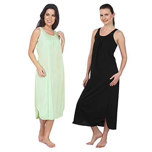 BLAZON Women's Cotton Hosiery Solid Maxi Nighty Slip (Pack of 2) Available Sizes: S, M, L, XL, 2XL, 3XL, 4XL, 5XL - Sea Green, Black