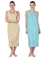 BLAZON Women's Cotton Nighty Slip - Set of 2 (Skin & Turquoise)