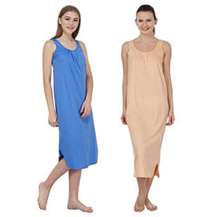 BLAZON Women's Cotton Hosiery Solid Maxi Nighty Slip (Pack of 2) Available Sizes: S, M, L, XL, 2XL, 3XL, 4XL, 5XL - Azure Blue, Peach