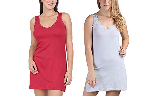 BLAZON Women's Cotton Hosiery Selfie Midi Slip Combo Pack of 2 (Available Sizes: XS, S, M, L, XL, 2XL, 3XL, 4XL, 5XL) - Red, Blueberry Frost