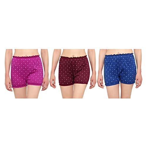BLAZON Women's Cotton Hosiery Bloomer Combo Pack of 3 Assorted Colours (Availabe Sizes: XS, S, M, L, XL, XXL, 3XL, 4XL, 5XL) - Sapphire Blue, Tamarind, Vivid Violet