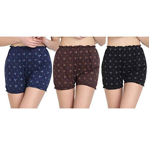 BLAZON Women's Cotton Hoisery Bloomers Floral Print Combo (Pack of 6) (Availabe Sizes: XS, S, M, L, XL, XXL, 3XL, 4XL, 5XL) - Brown, Black and Navy Blue