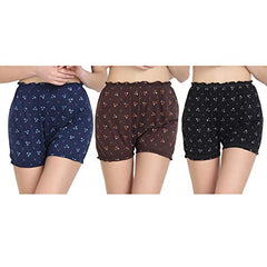 BLAZON Women's Cotton Hoisery Bloomers Floral Print Combo (Pack of 6) (Availabe Sizes: XS, S, M, L, XL, XXL, 3XL, 4XL, 5XL) - Brown, Black and Navy Blue