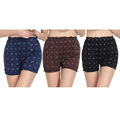 BLAZON Toddlers/Girls Cotton Hosiery Bloomer Shorts Combo Pack of 3 Dark Base Colour Printed (Availabe Sizes: 60cm, 65cm, 70cm, 75cm) - Brown, Navy Blue, Black