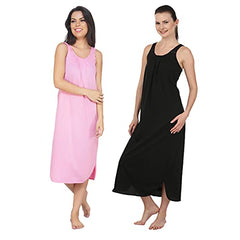 BLAZON Women's Cotton Hosiery Solid Maxi Nighty Slip (Pack of 2) Available Sizes: S, M, L, XL, 2XL, 3XL, 4XL, 5XL - Pink, Black