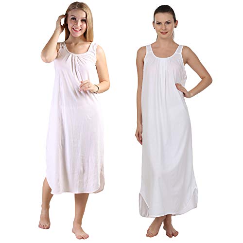 BLAZON Women's Cotton Hosiery Solid Maxi Nighty Slip (Pack of 2) Available Sizes: S, M, L, XL, 2XL, 3XL, 4XL, 5XL - Strawberry Frost, White