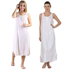 BLAZON Women's Cotton Hosiery Solid Maxi Nighty Slip (Pack of 2) Available Sizes: S, M, L, XL, 2XL, 3XL, 4XL, 5XL - Strawberry Frost, White