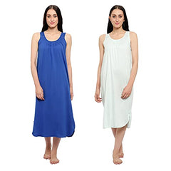 BLAZON Women's Cotton Hosiery Solid Maxi Nighty Slip (Pack of 2) Available Sizes: S, M, L, XL, 2XL, 3XL, 4XL, 5XL - Sapphire Blue, Sea Green