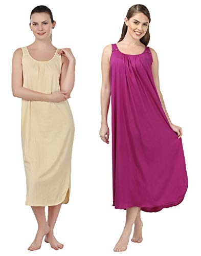 BLAZON Women's Cotton Nighty Slip - Set of 2 (Skin & Vivid Violet)