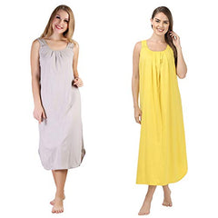 BLAZON Women's Cotton Hosiery Solid Maxi Nighty Slip (Pack of 2) Available Sizes: S, M, L, XL, 2XL, 3XL, 4XL, 5XL - Almond Frost, Yellow