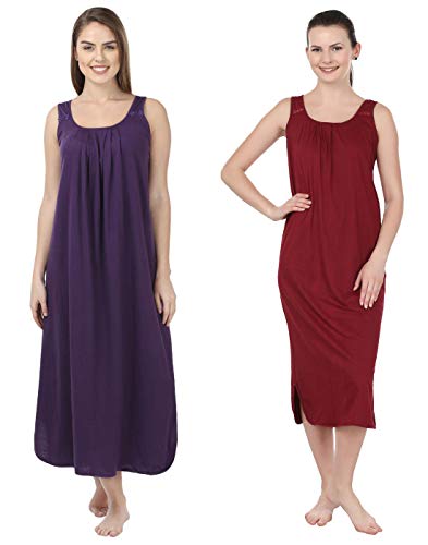 BLAZON Women's Cotton Hosiery Solid Maxi Nighty Slip (Pack of 2) Available Sizes: S, M, L, XL, 2XL, 3XL, 4XL, 5XL - Blueviolet, Maroon