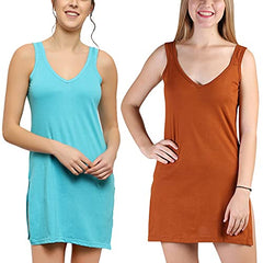 BLAZON Women's Cotton Hosiery Selfie Midi Slip Combo Pack of 2 (Available Sizes: XS, S, M, L, XL, 2XL, 3XL, 4XL, 5XL) - Turquoise, Brandy