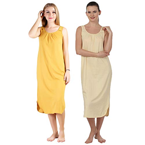 BLAZON Women's Cotton Hosiery Solid Maxi Nighty Slip (Pack of 2) Available Sizes: S, M, L, XL, 2XL, 3XL, 4XL, 5XL - Whiskey, Skin