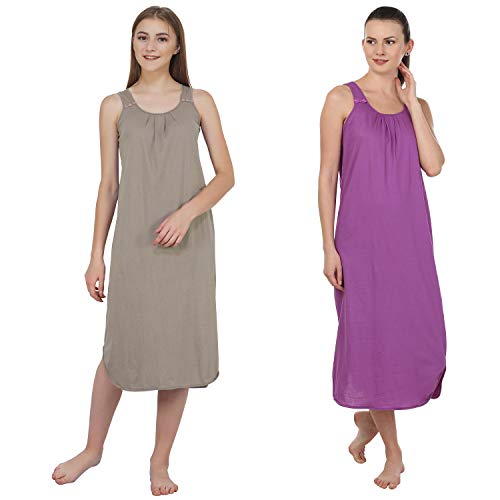 BLAZON Women's Cotton Hosiery Solid Maxi Nighty Slip (Pack of 2) Available Sizes: S, M, L, XL, 2XL, 3XL, 4XL, 5XL - Smoky Grey, Purple