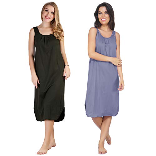 BLAZON Women's Cotton Hosiery Solid Maxi Nighty Slip (Pack of 2) Available Sizes: S, M, L, XL, 2XL, 3XL, 4XL, 5XL - Martini Olive, Lavender