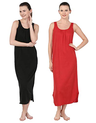 BLAZON Women's Cotton Nighty Slip - Set of 2 (Black & Red)