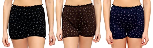 BLAZON Women's Cotton Hoisery Bloomers Floral Print Combo (Pack of 6) (Availabe Sizes: XS, S, M, L, XL, XXL, 3XL, 4XL, 5XL) - Sapphire Blue, Tamarind, Vivid Violet, Black, Brown and Navy Blue