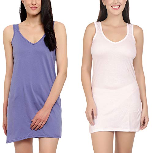 BLAZON Women's Cotton Hosiery Selfie Midi Slip Combo Pack of 2 (Available Sizes: XS, S, M, L, XL, 2XL, 3XL, 4XL, 5XL) - Lavender, Baby Pink