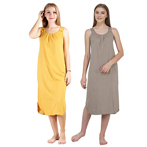 BLAZON Women's Cotton Hosiery Solid Maxi Nighty Slip (Pack of 2) Available Sizes: S, M, L, XL, 2XL, 3XL, 4XL, 5XL - Whiskey, Smoky Grey