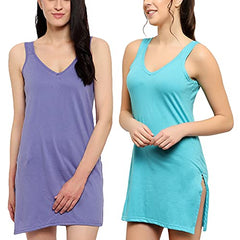 BLAZON Women's Cotton Hosiery Selfie Midi Slip Combo Pack of 2 (Available Sizes: XS, S, M, L, XL, 2XL, 3XL, 4XL, 5XL) - Lavender, Turquoise