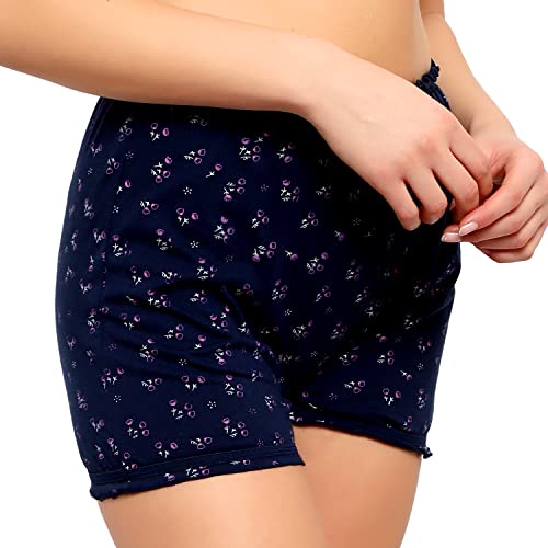 BLAZON Women's Cotton Hoisery Bloomers Floral Print Combo (Pack of 6) (Availabe Sizes: XS, S, M, L, XL, XXL, 3XL, 4XL, 5XL) - Brown, Navy Blue and Black