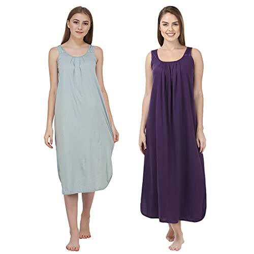 BLAZON Women's Cotton Hosiery Solid Maxi Nighty Slip (Pack of 2) Available Sizes: S, M, L, XL, 2XL, 3XL, 4XL, 5XL - Wisp Grey, Blueviolet