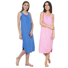 BLAZON Women's Cotton Hosiery Solid Maxi Nighty Slip (Pack of 2) Available Sizes: S, M, L, XL, 2XL, 3XL, 4XL, 5XL - Azure Blue, Pink