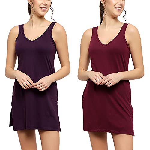 BLAZON Women's Cotton Hosiery Selfie Midi Slip Combo Pack of 2 (Available Sizes: XS, S, M, L, XL, 2XL, 3XL, 4XL, 5XL) - Blueviolet, Tamarind