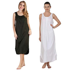 BLAZON Women's Cotton Hosiery Solid Maxi Nighty Slip (Pack of 2) Available Sizes: S, M, L, XL, 2XL, 3XL, 4XL, 5XL - Martini Olive, White