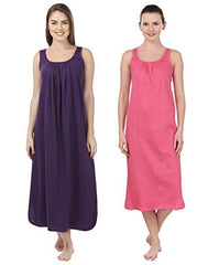 BLAZON Women's Cotton Hosiery Solid Maxi Nighty Slip (Pack of 2) Available Sizes: S, M, L, XL, 2XL, 3XL, 4XL, 5XL - Blueviolet, Dark Pink