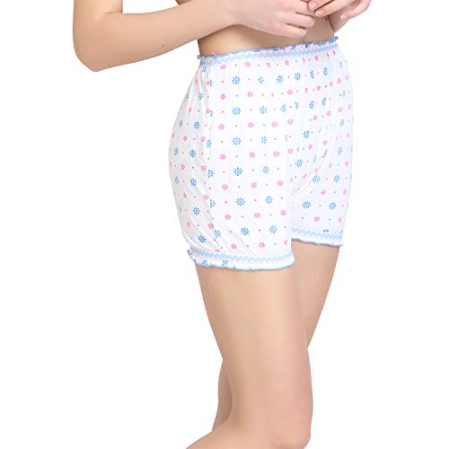 BLAZON Women's Cotton Hoisery Bloomers Floral Print Combo (Pack of 6) (Availabe Sizes: XS, S, M, L, XL, XXL, 3XL, 4XL, 5XL) - White