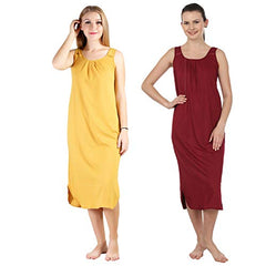 BLAZON Women's Cotton Hosiery Solid Maxi Nighty Slip (Pack of 2) Available Sizes: S, M, L, XL, 2XL, 3XL, 4XL, 5XL - Whiskey, Maroon