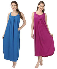 BLAZON Women's Cotton Nighty Slip - Set of 2 (Royal Blue & Vivid Violet)