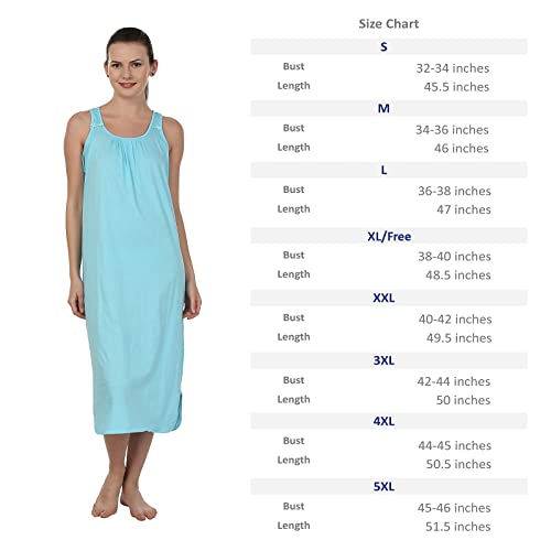 BLAZON Women's Cotton Solid Midi Slip Premium Dreams Nighty (Available Sizes: S, M, L, XL, 2XL, 3XL, 4XL, 5XL) - Turquoise