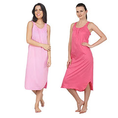 BLAZON Women's Cotton Hosiery Solid Maxi Nighty Slip (Pack of 2) Available Sizes: S, M, L, XL, 2XL, 3XL, 4XL, 5XL - Pink, Dark Pink