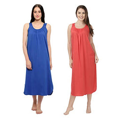 BLAZON Women's Cotton Hosiery Solid Maxi Nighty Slip (Pack of 2) Available Sizes: S, M, L, XL, 2XL, 3XL, 4XL, 5XL - Sapphire Blue, Old Rose