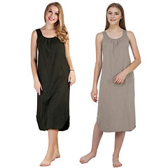 BLAZON Women's Cotton Hosiery Solid Maxi Nighty Slip (Pack of 2) Available Sizes: S, M, L, XL, 2XL, 3XL, 4XL, 5XL - Martini Olive, Smoky Grey