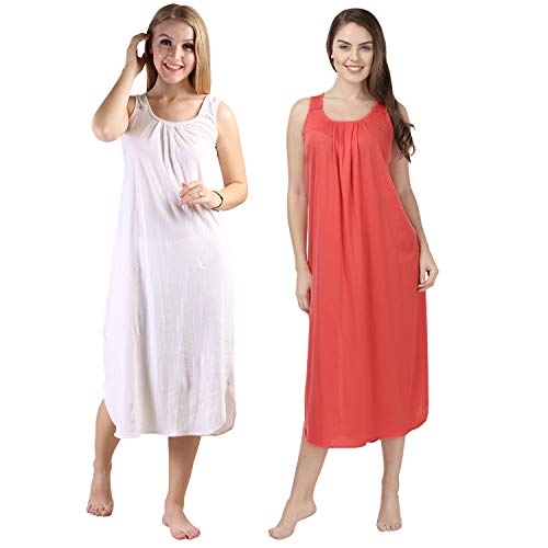 BLAZON Women's Cotton Hosiery Solid Maxi Nighty Slip (Pack of 2) Available Sizes: S, M, L, XL, 2XL, 3XL, 4XL, 5XL - Strawberry Frost, Old Rose