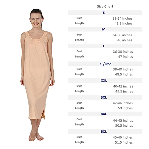 BLAZON Women's Cotton Solid Midi Slip Premium Dreams Nighty (Available Sizes: S, M, L, XL, 2XL, 3XL, 4XL, 5XL) - Peach