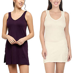 BLAZON Women's Cotton Hosiery Selfie Midi Slip Combo Pack of 2 (Available Sizes: XS, S, M, L, XL, 2XL, 3XL, 4XL, 5XL) - Blueviolet, Off White