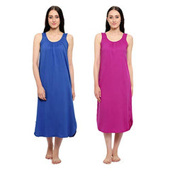 BLAZON Women's Cotton Hosiery Solid Maxi Nighty Slip (Pack of 2) Available Sizes: S, M, L, XL, 2XL, 3XL, 4XL, 5XL - Sapphire Blue, Vivid Violet